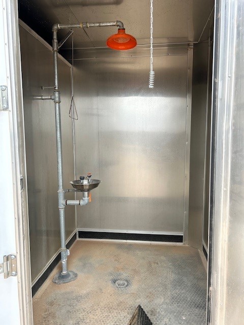 Inside view of the emergency shower and eyewash trailer