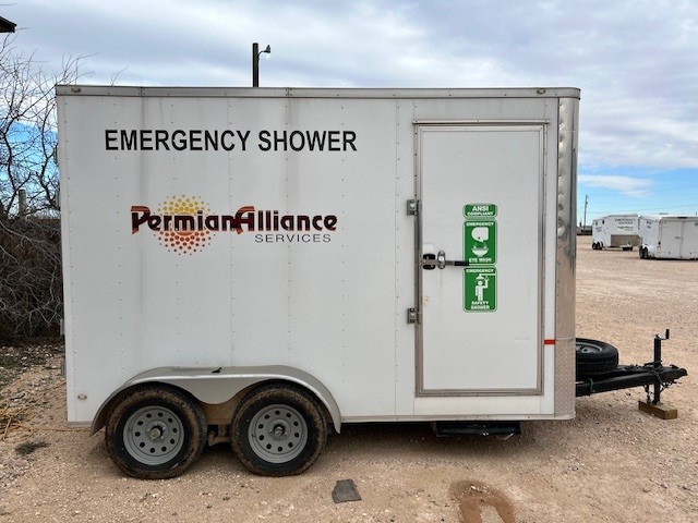 Exterior view of the emergency shower and eyewash trailer